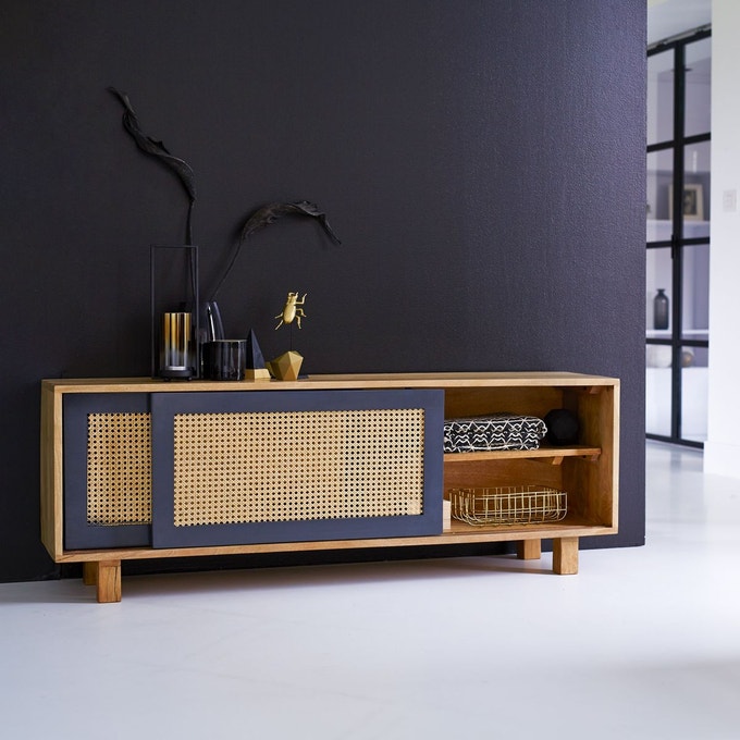 blog déco meuble tv cannage bois bleu nuit