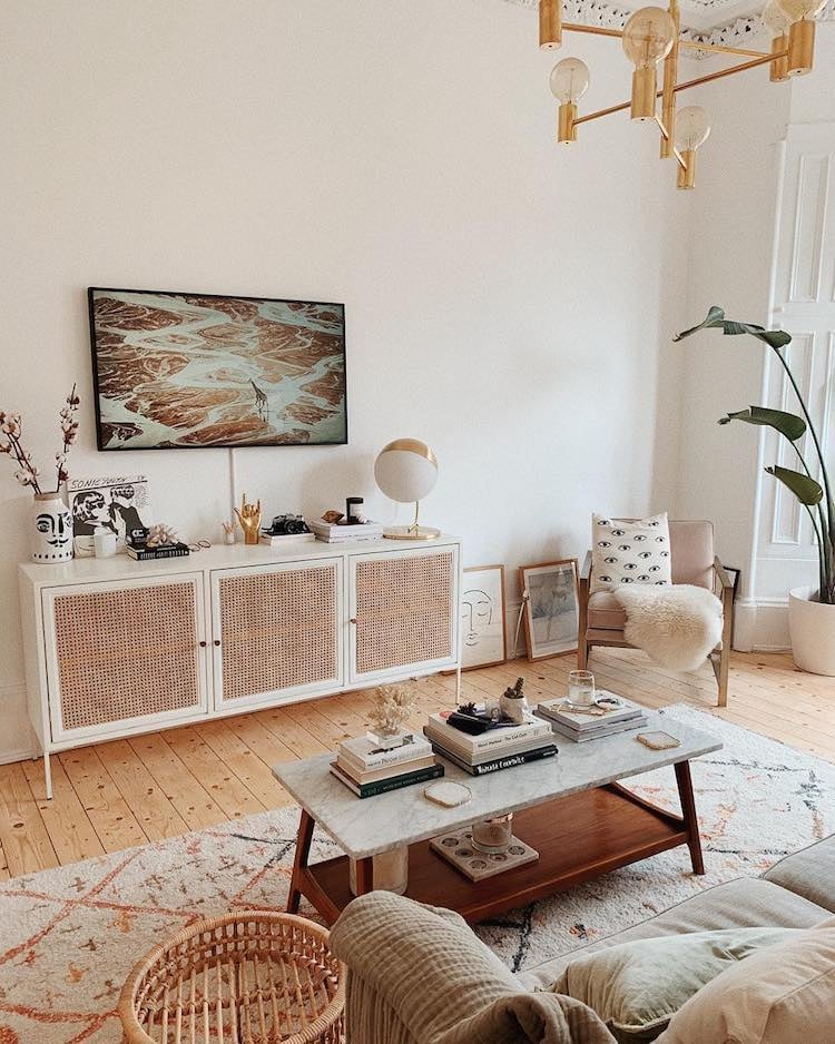 mobilier blanc salon déco sobre épurée blanc bois nature