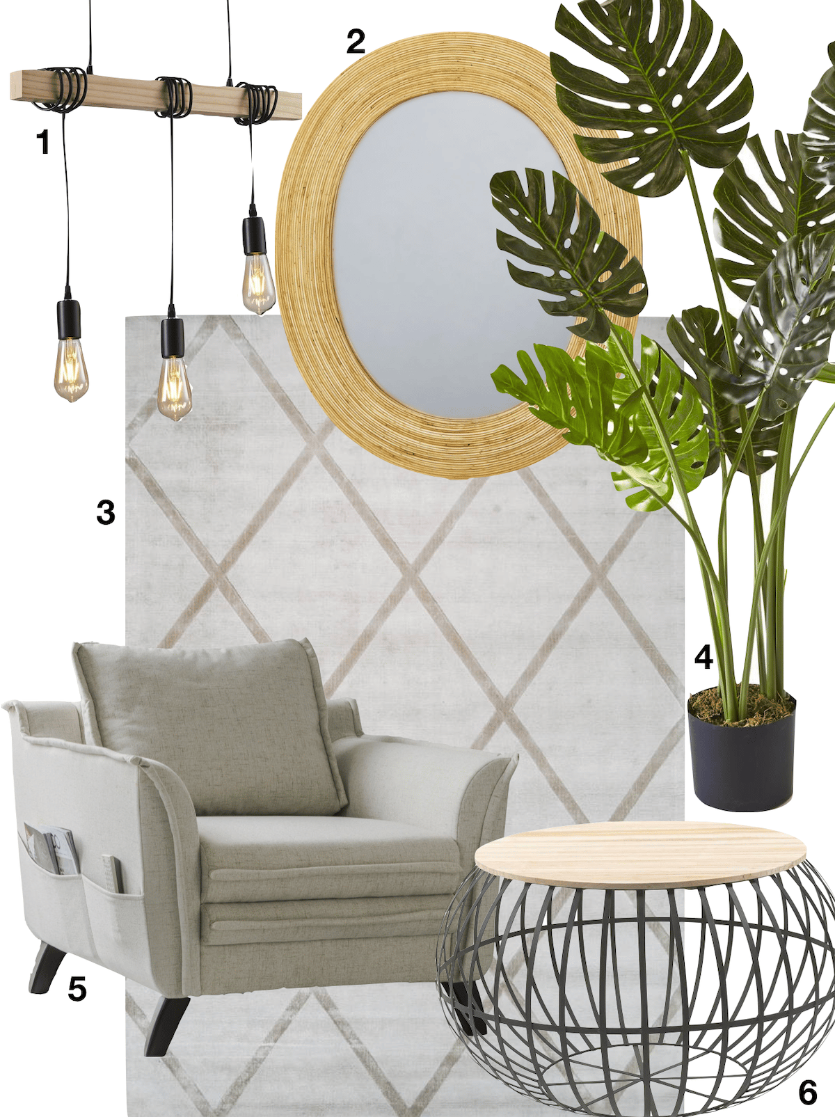 coin lecture bohème miroir rotin fauteuil effet lin plante artificielle - blog deco - clematc