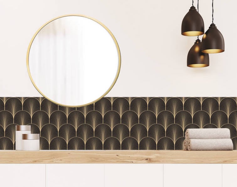 fresque papier peint art déco marron taupe doré inspiration salle de bain