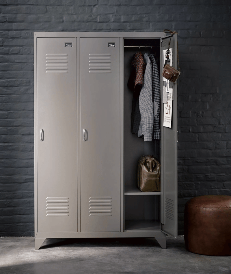 armoire métallique déco chambre ado loft industriel style mur brique grise