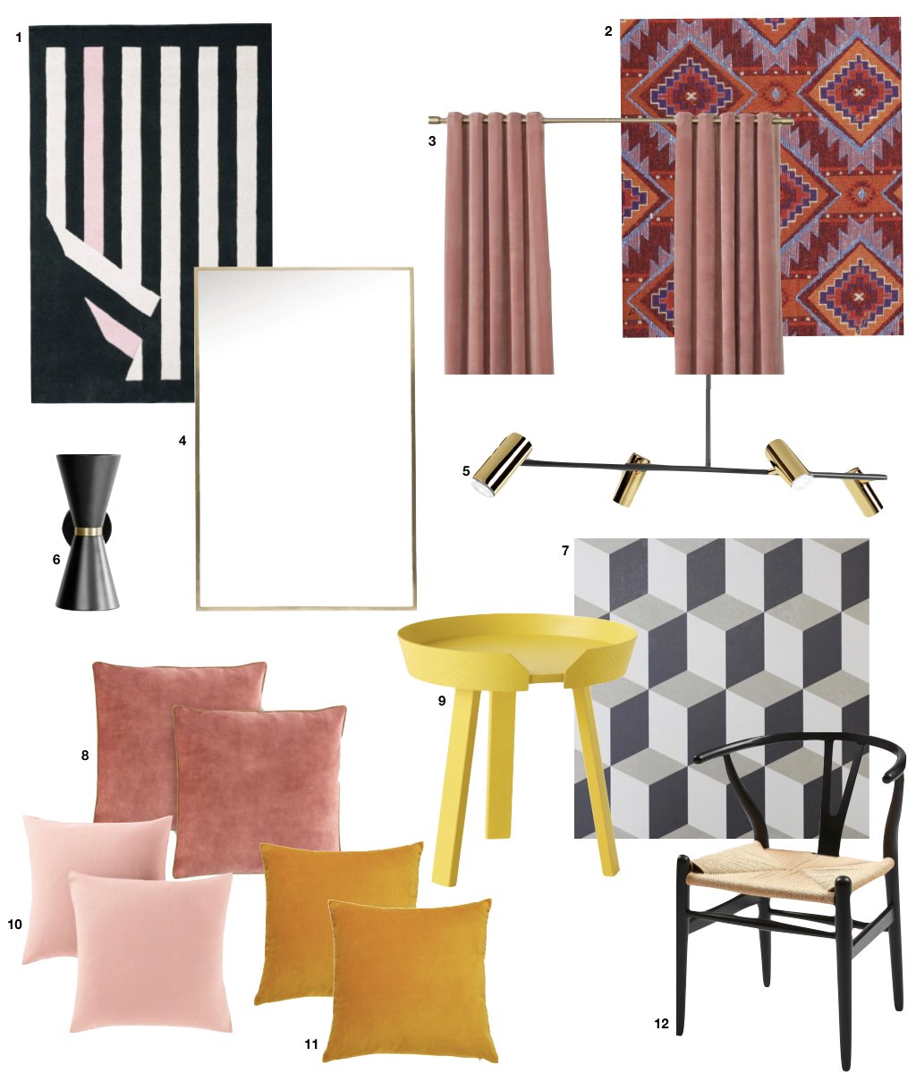 maison anglaise déco éclectique jaune rose design géométrique