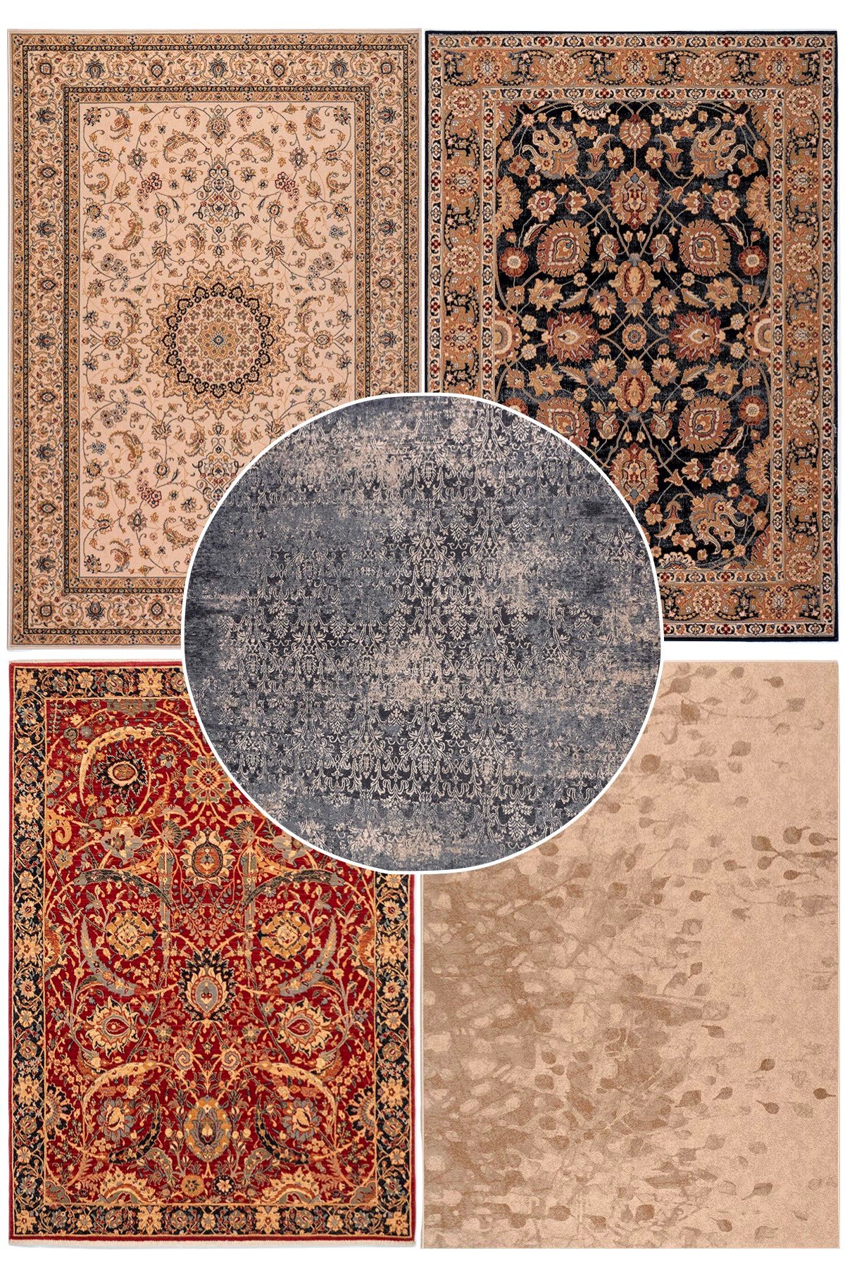 tapis moldave tapis 100% laine rond bleu moderne motif délavé