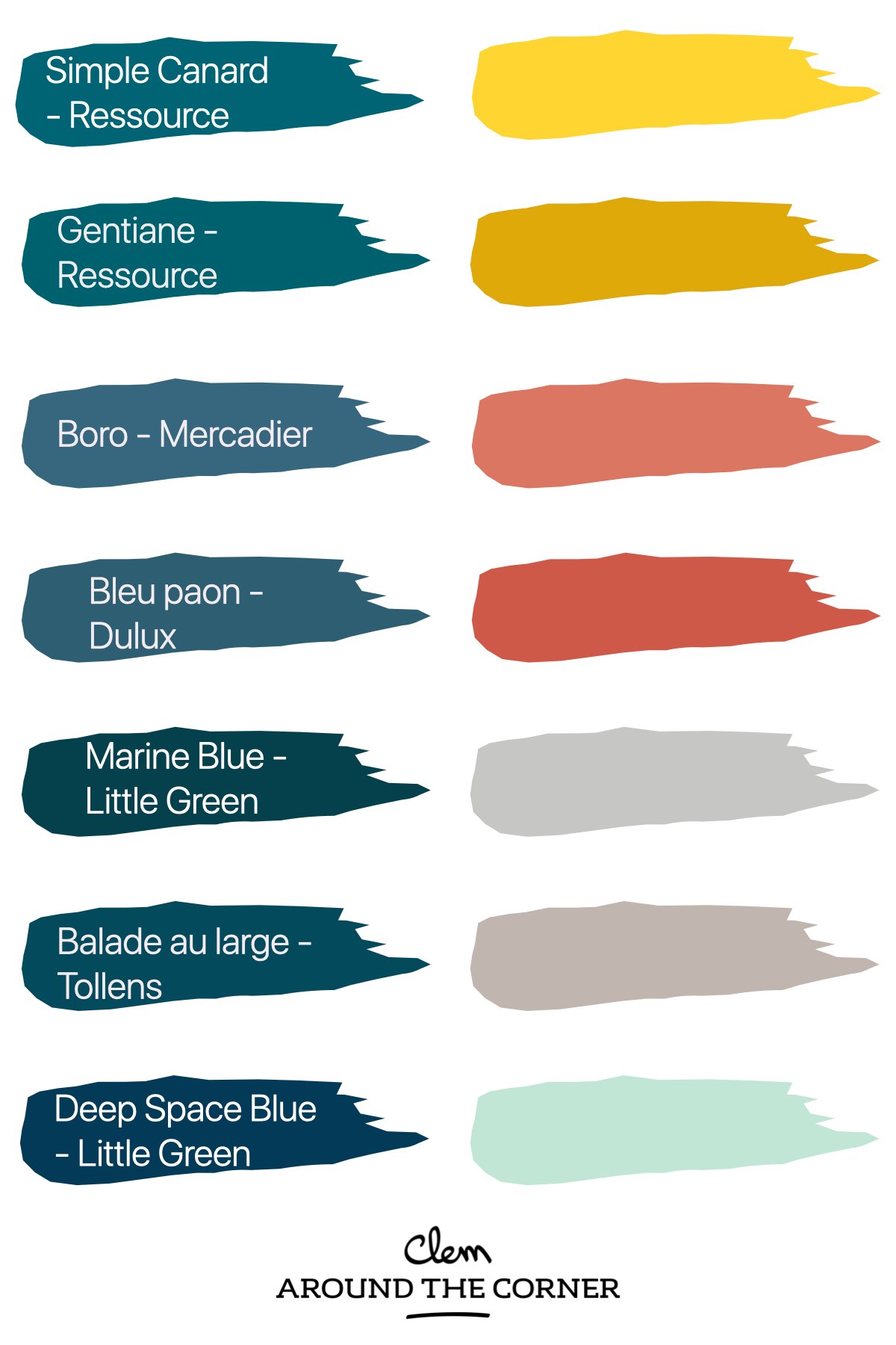 nuancier peinture bleu pétrole assortiment jaune gris taupe corail