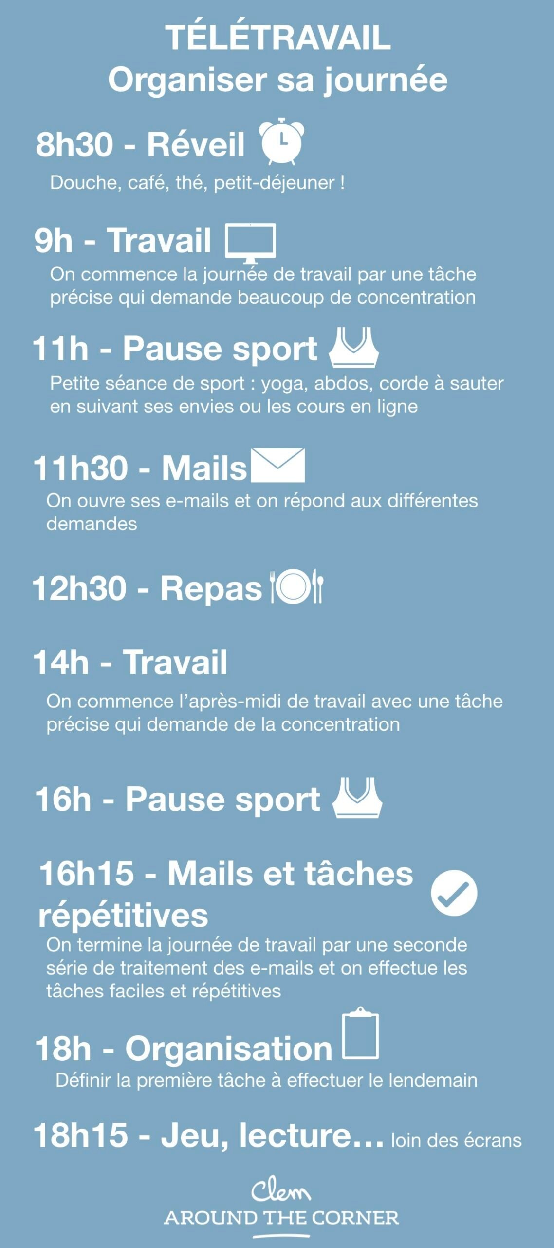 emploi du temps travail à la maison télétravail confinement coronavirus covid-19