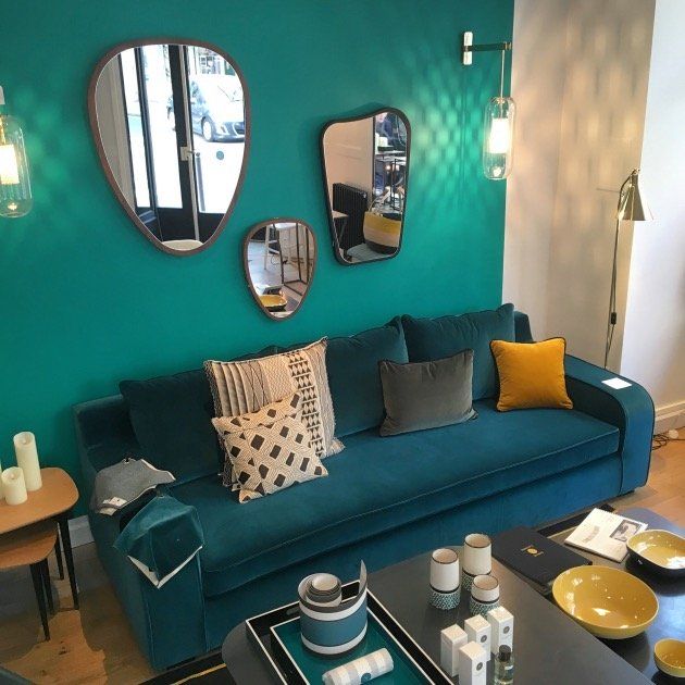 canapé velours bleu canard peinture ressource turquoise - blog déco - clem around the corner