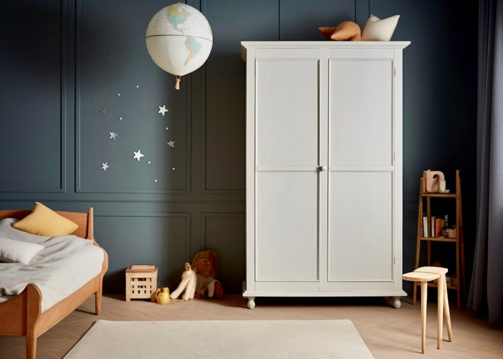 armoire parisienne bois massif blanche chambre style rétro chic