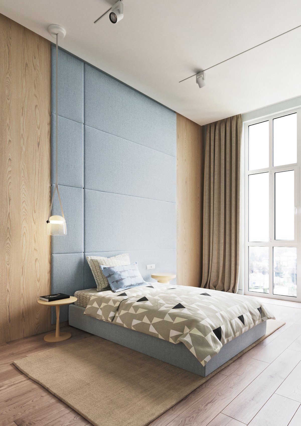 chambre adulte parent tête de lit haute géante revêtement bois design