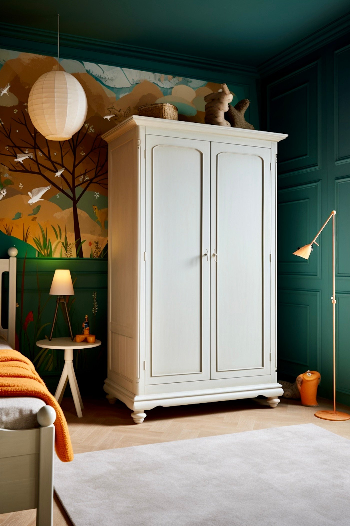 chambre enfant mur vert foncé meuble blanc déco jaune chambre enfant mur vert foncé meuble blanc déco jaune