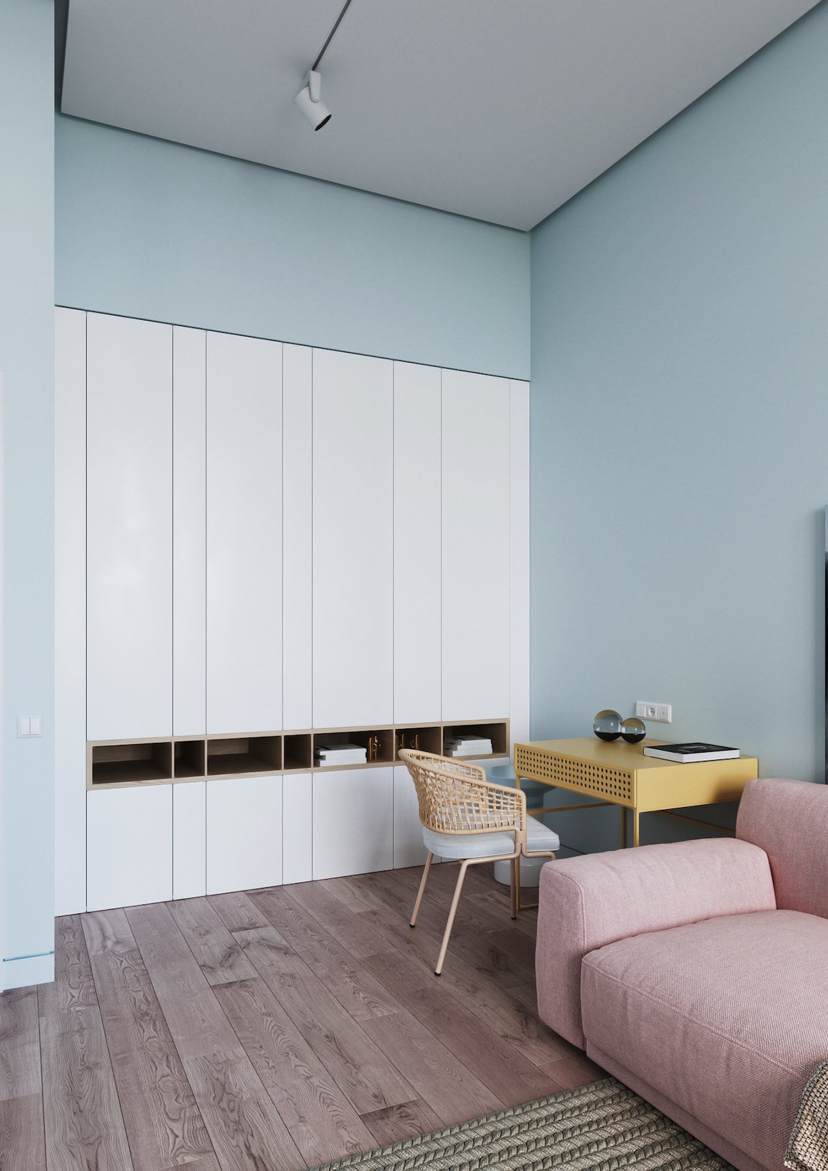 intérieur couleurs pastel installer coin bureau salon télétravail - blog déco - clem around the corner