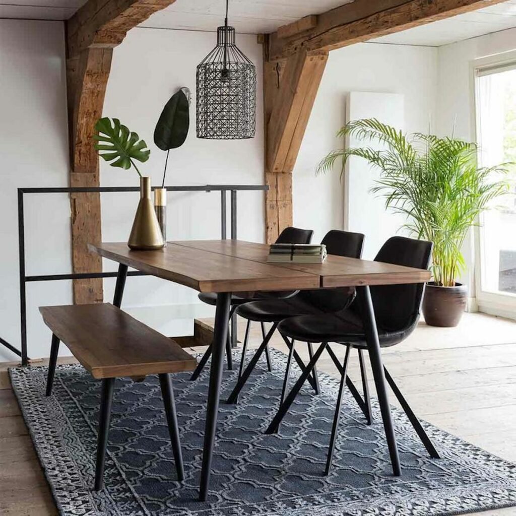 salle à manger bois en placage noyer pieds métal alagon dutchbone banc - blog déco - clematc