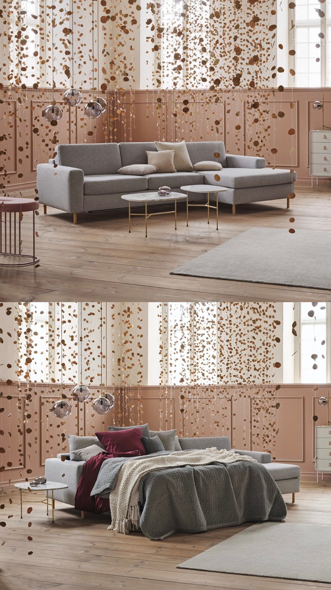 salon canapé lit convertible angle design gris salon mur peinture nude - blog clem around the corner