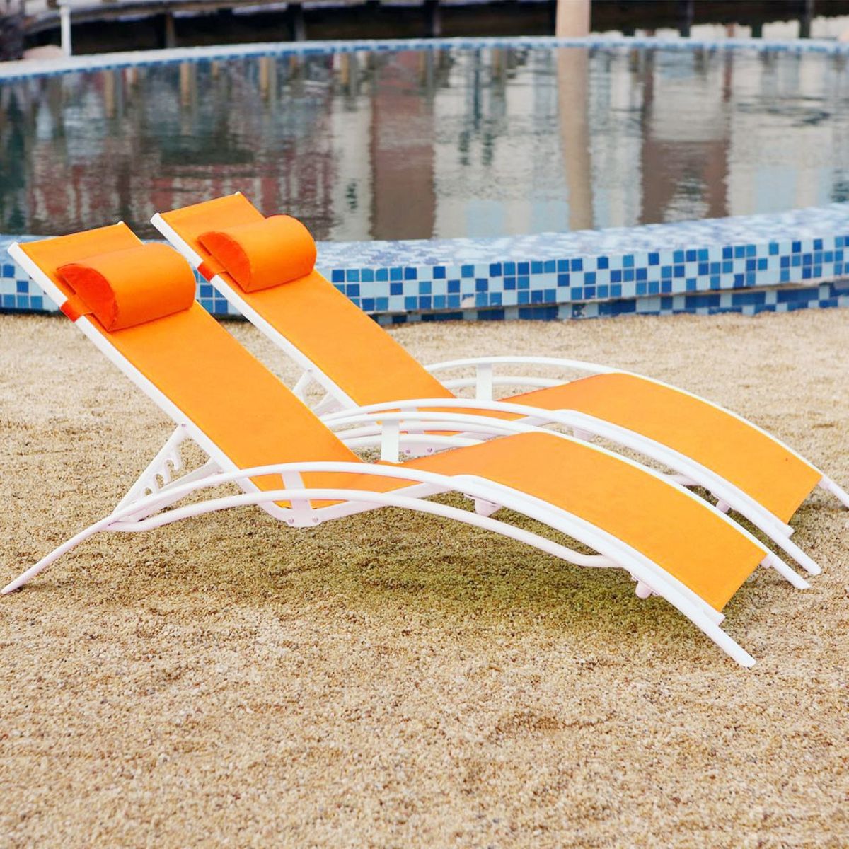 transat blanc déco orange jardin piscine pas cher