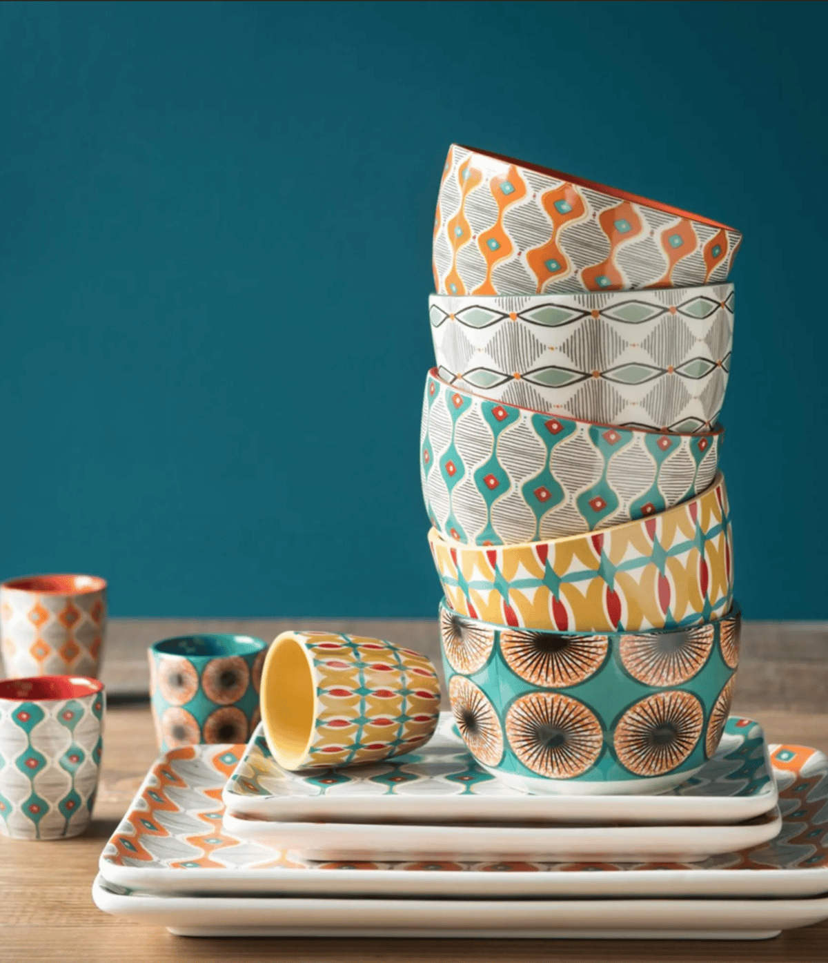 coffret tasses bols en faience multicolore - clematc