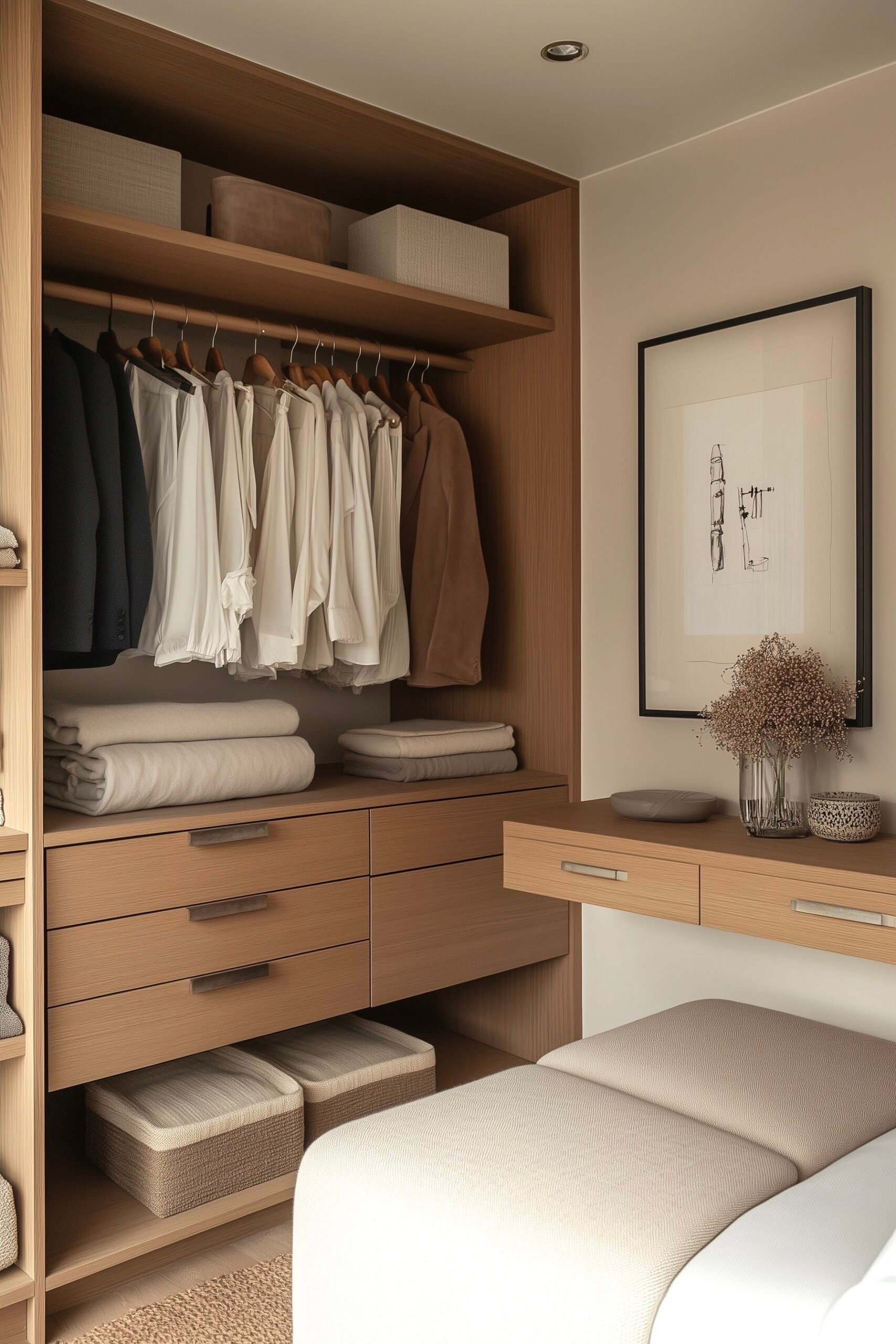 organisation linge chambre bien rangée bois beige