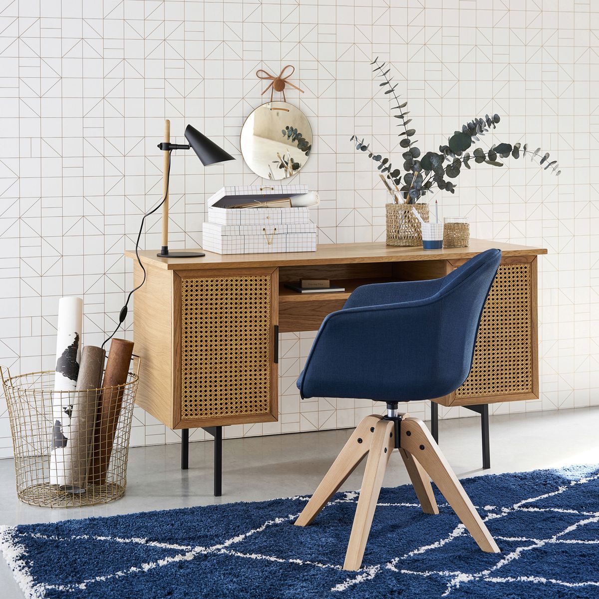 aménager chambre ado coin bureau rangement déco bleue moderne