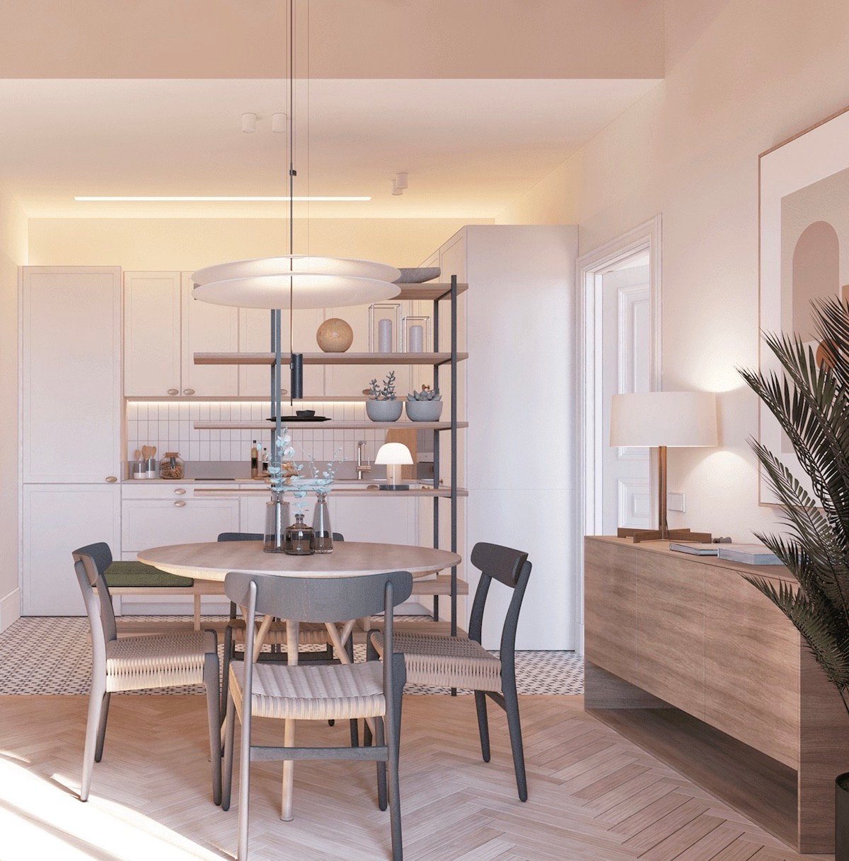 déco design fonctionnalité appartement pour senior salle à manger ronde 3d