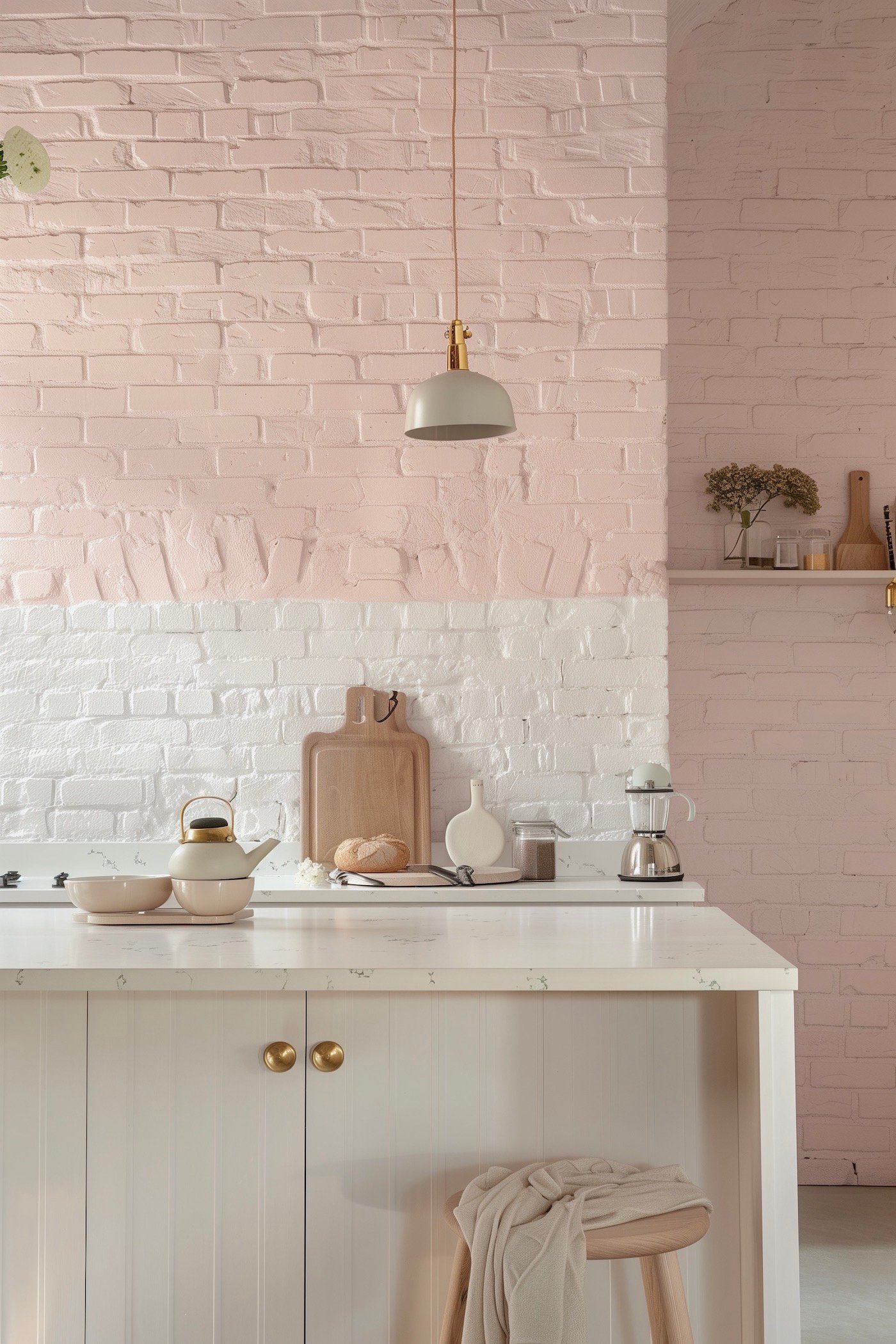 repeindre mur briques soi-même bicolore cuisine