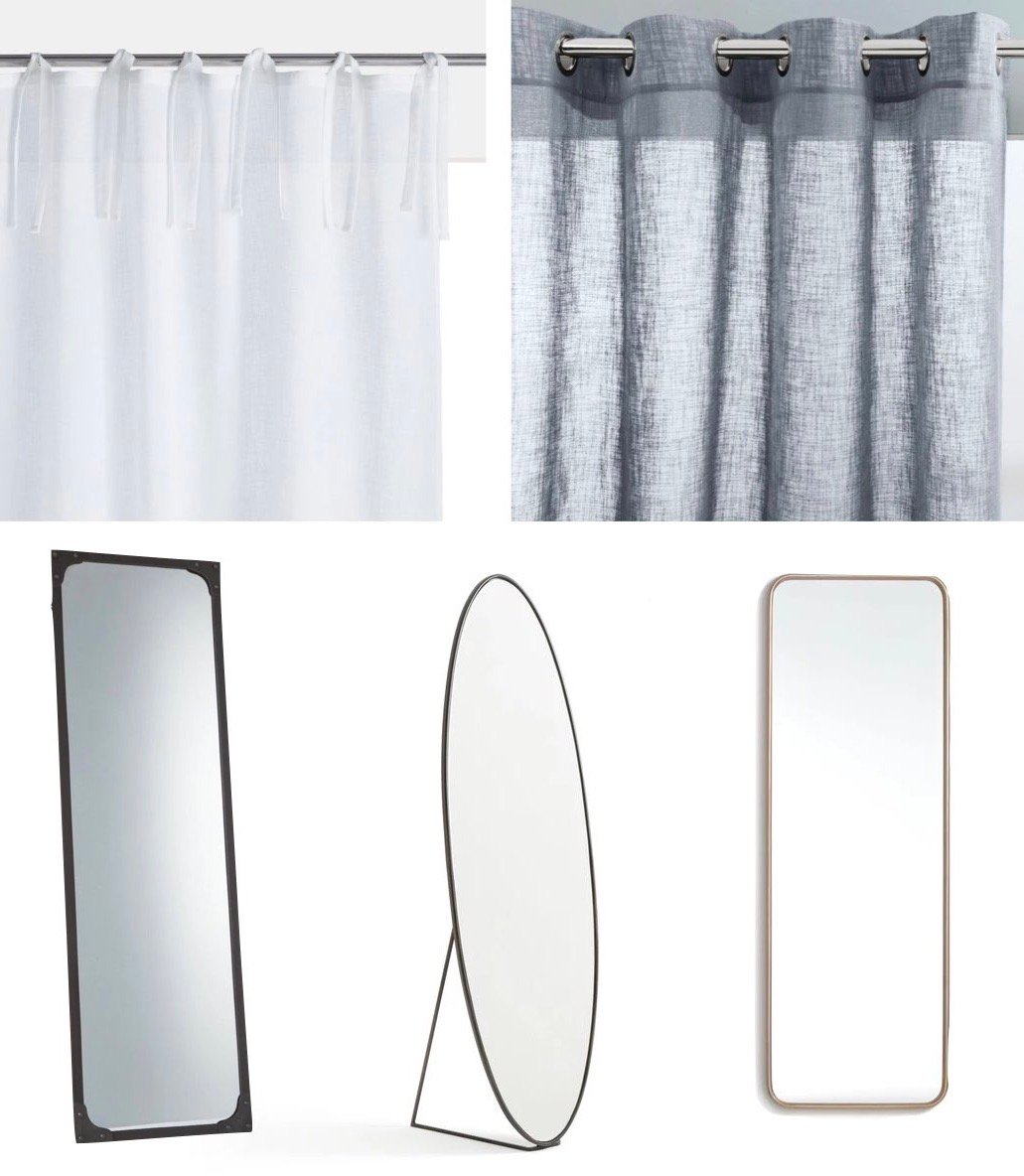 rideau effet lin pas cher gris bleu blanc oeillet noeud