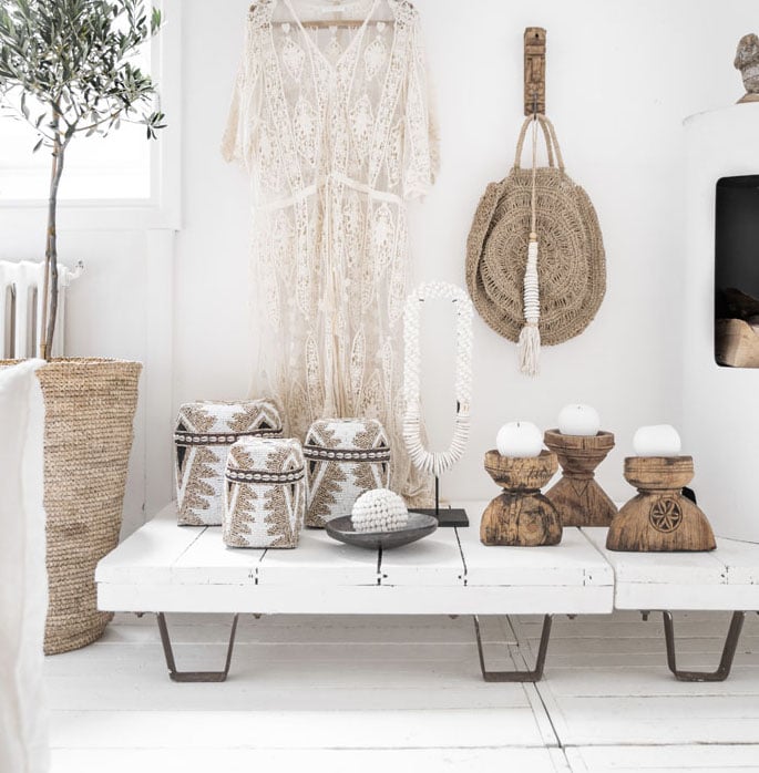 table basse bois déco bohémienne chic herbes de la pampa