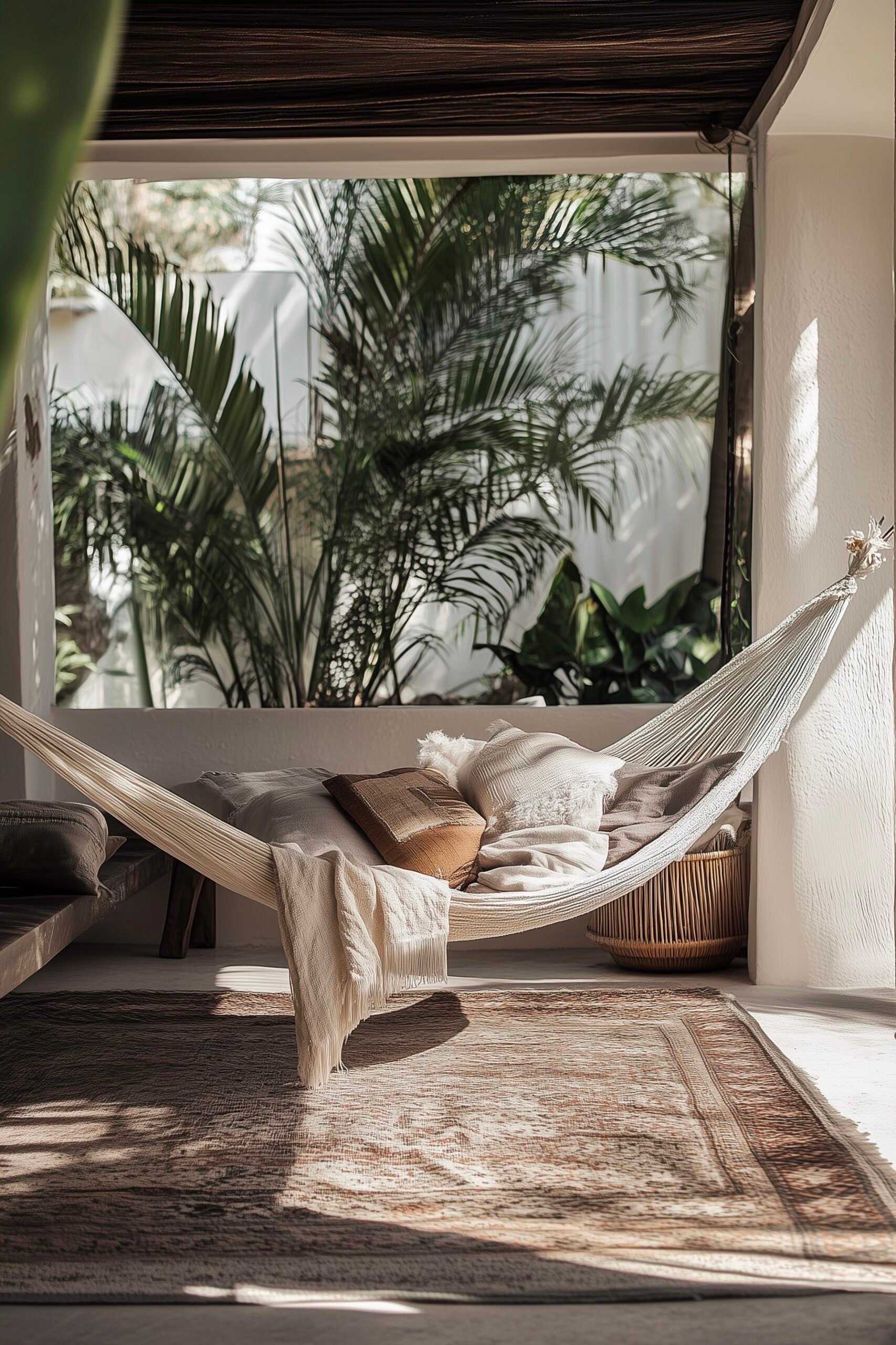 aménagement terrasse hauteur carrée hamac bohème