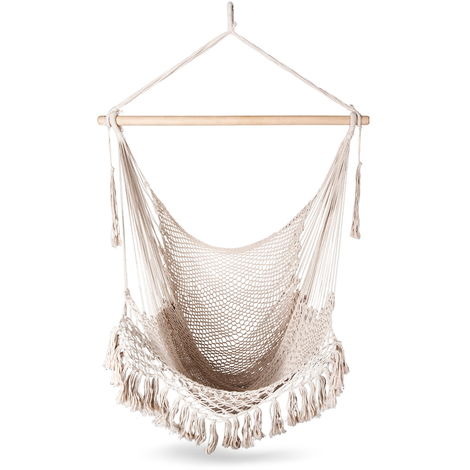 chaise façon hamac suspendu fauteuil suspendu siège en tissu blanc corde beige écru crème