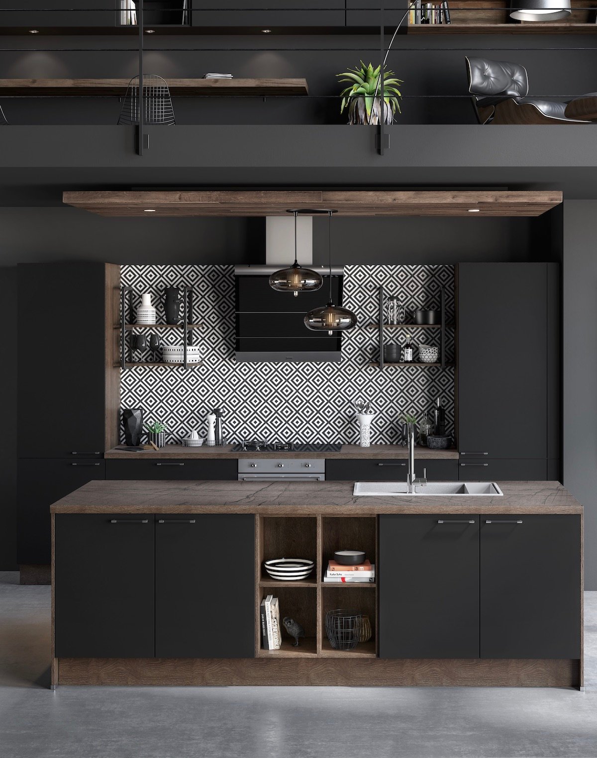 cuisine noire mat bois - blog déco loft - clem around the corner