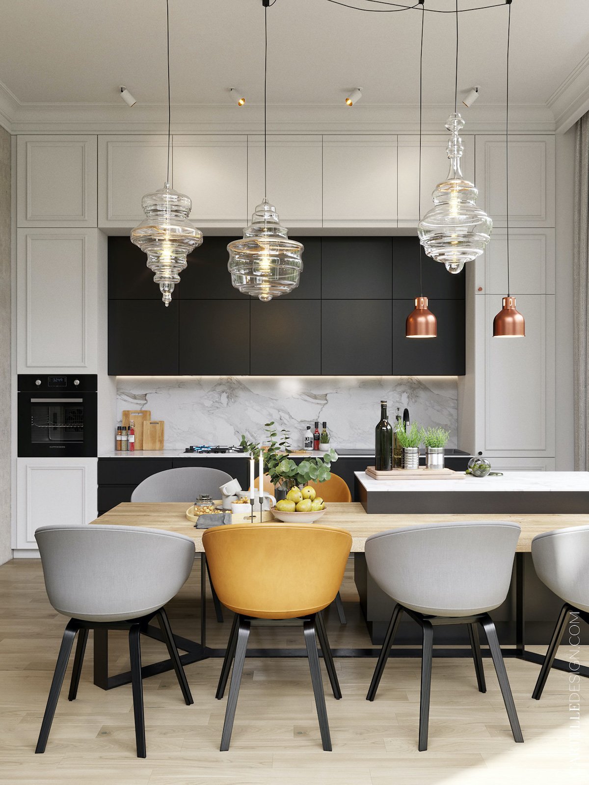 cuisine ouverte salle à manger rétro moderne grise blanche noire - blog déco clemaroundthecorner