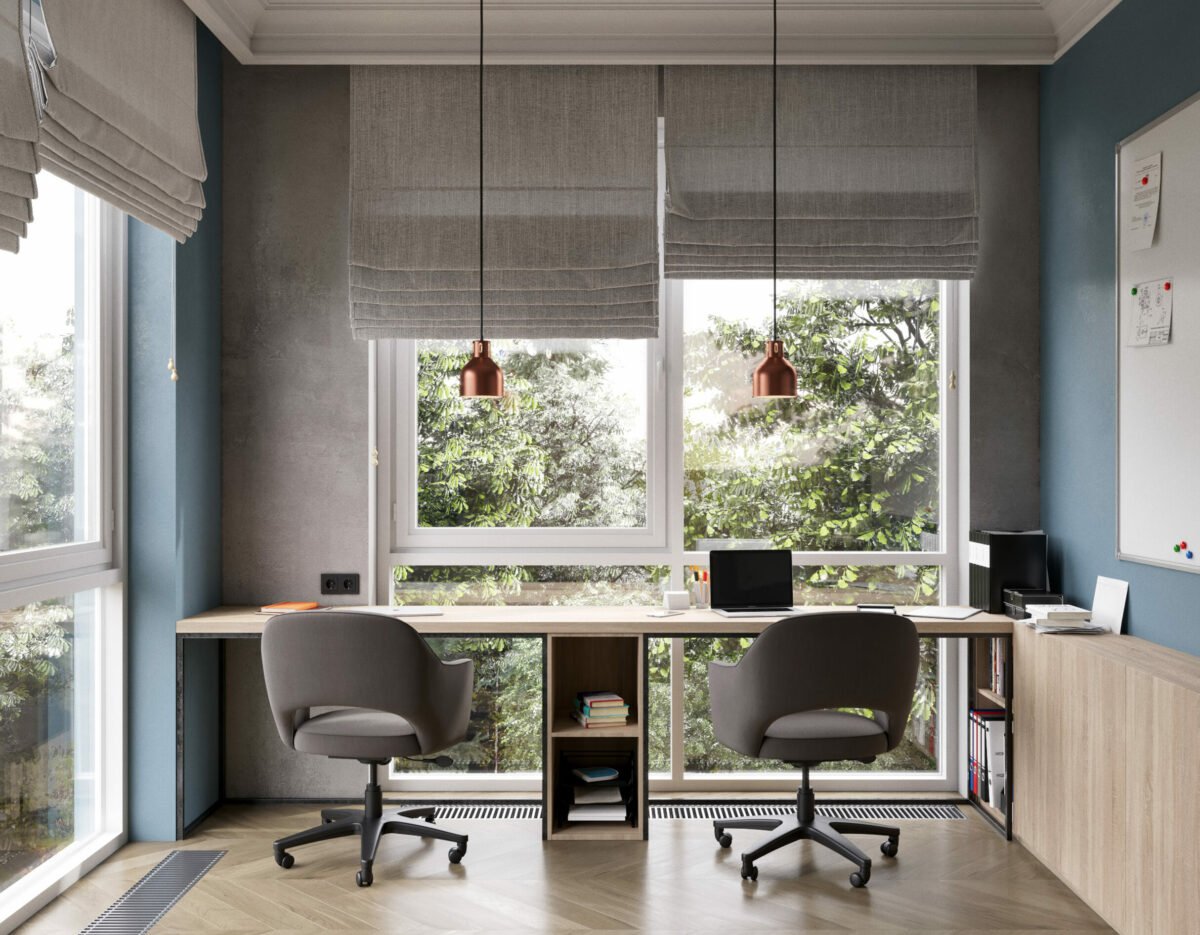 espace bureau télétravail maison face au jardin bureau double freelance à Saint Pétersbourg architecte