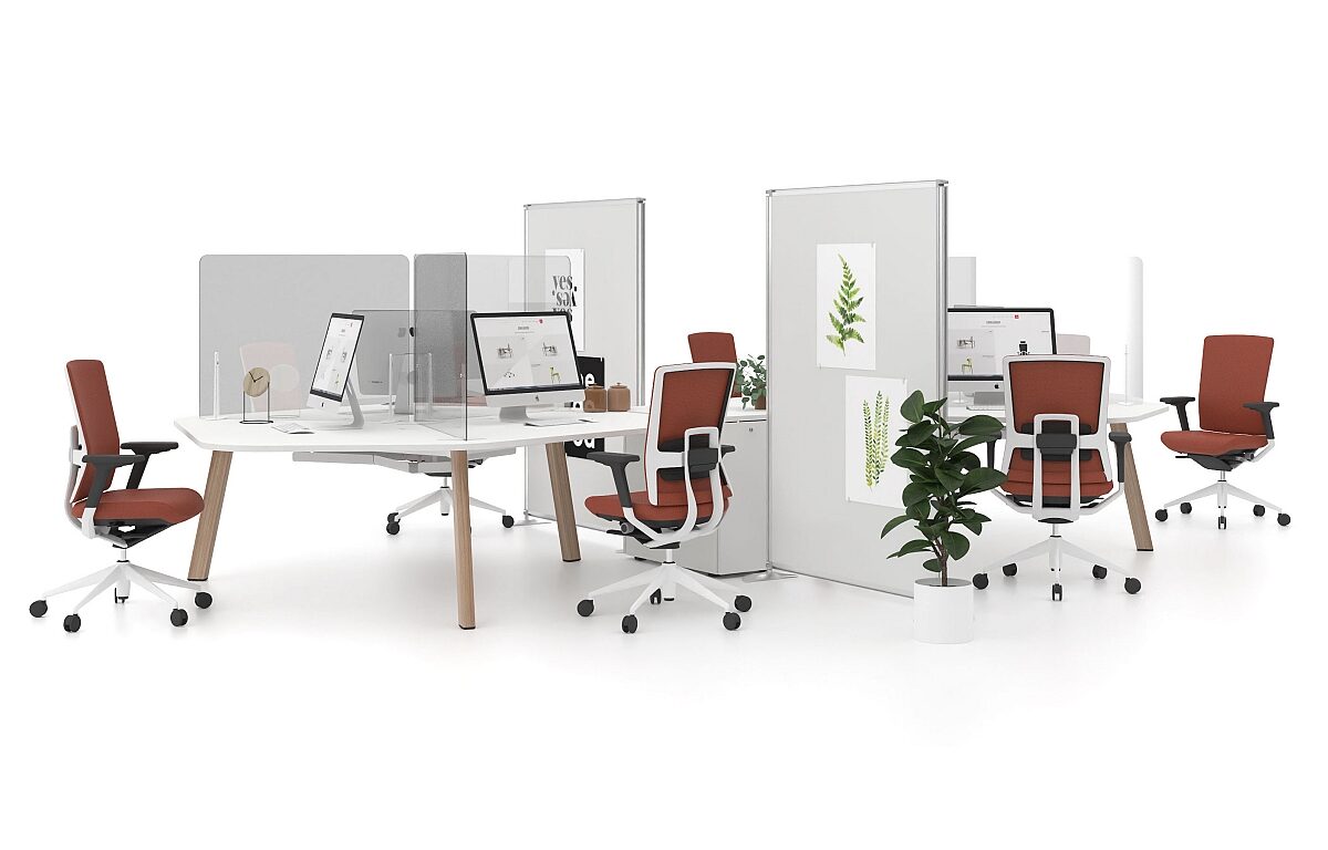 espace travail open space bureau agencement covid pandemie sécurité virus bien-être ilot cloison transparente