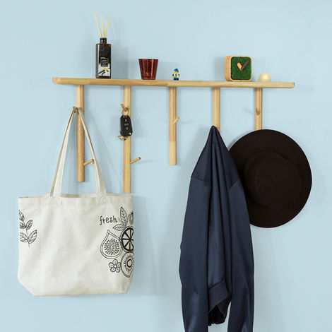 étagère murale porte manteau en bois rangement déco - clematc