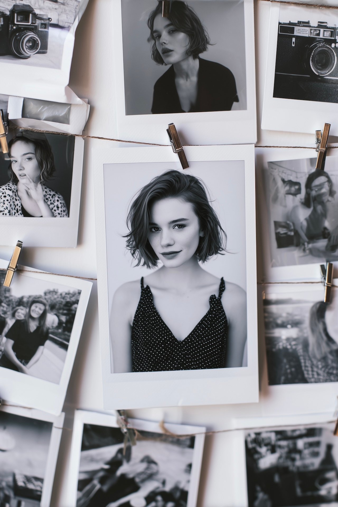 idée déco mur portrait noir et blanc polaroid