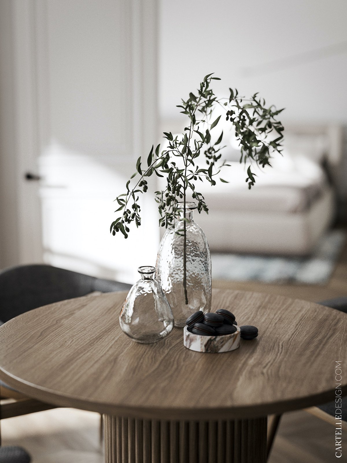 slow life vase verre branche gui table ronde décoration intérieure clematc