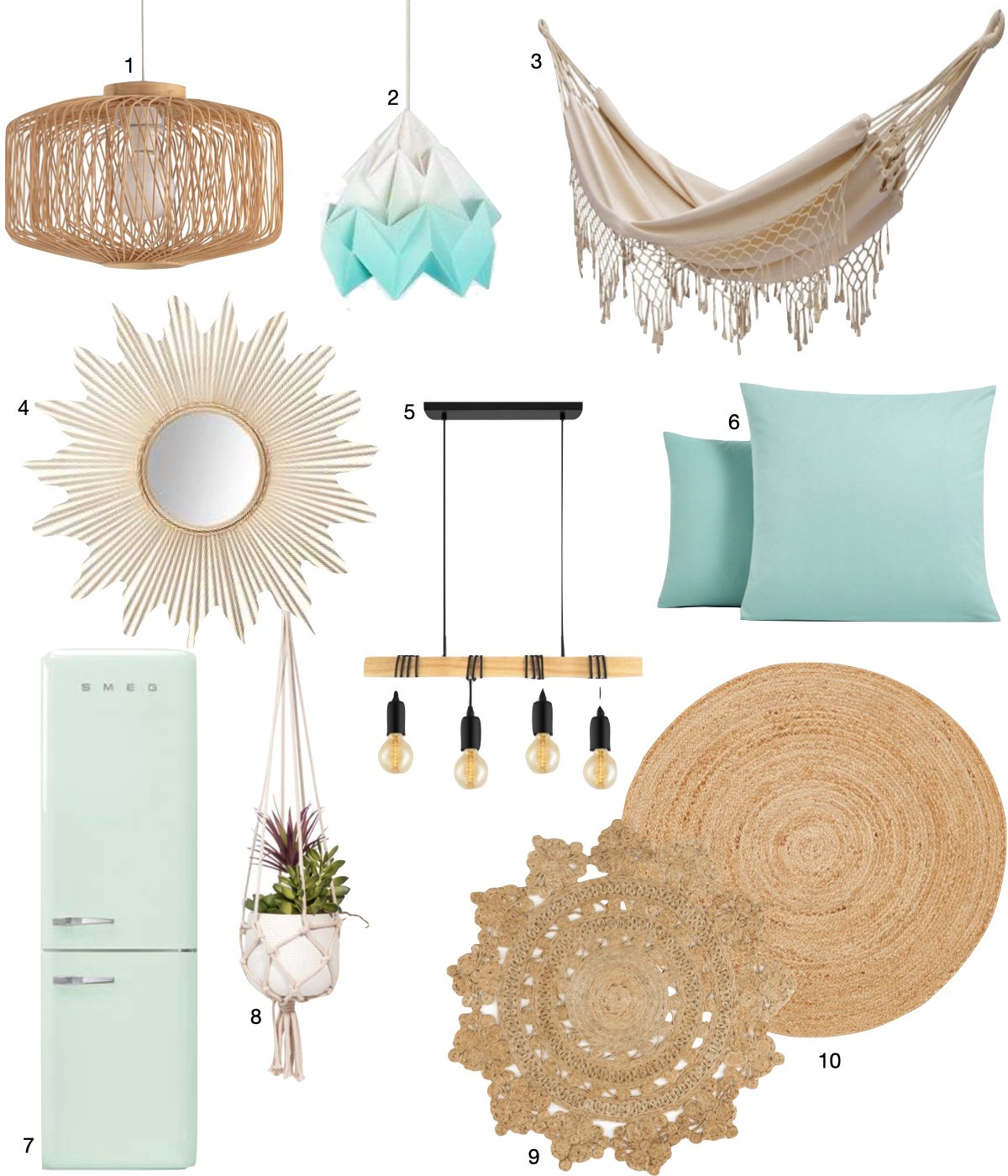 tapis osier suspension bois hamac blanc macramé déco tropicale bohème clematc