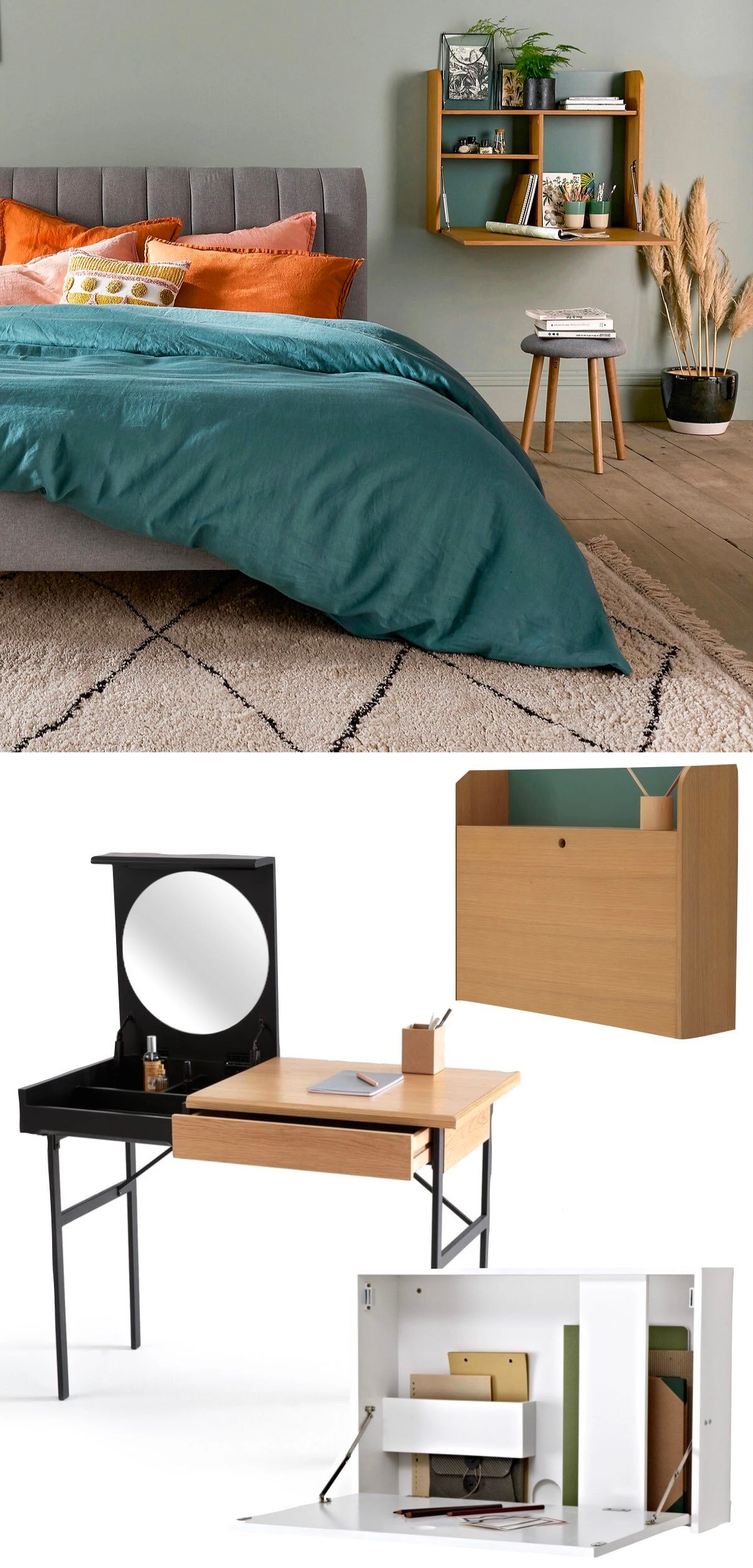 Aménager joli coin bureau dans sa chambre secrétaire bureau mural coiffeuse