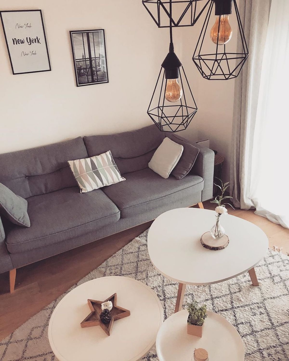 canapé déco scandinave industrielle trio table basse