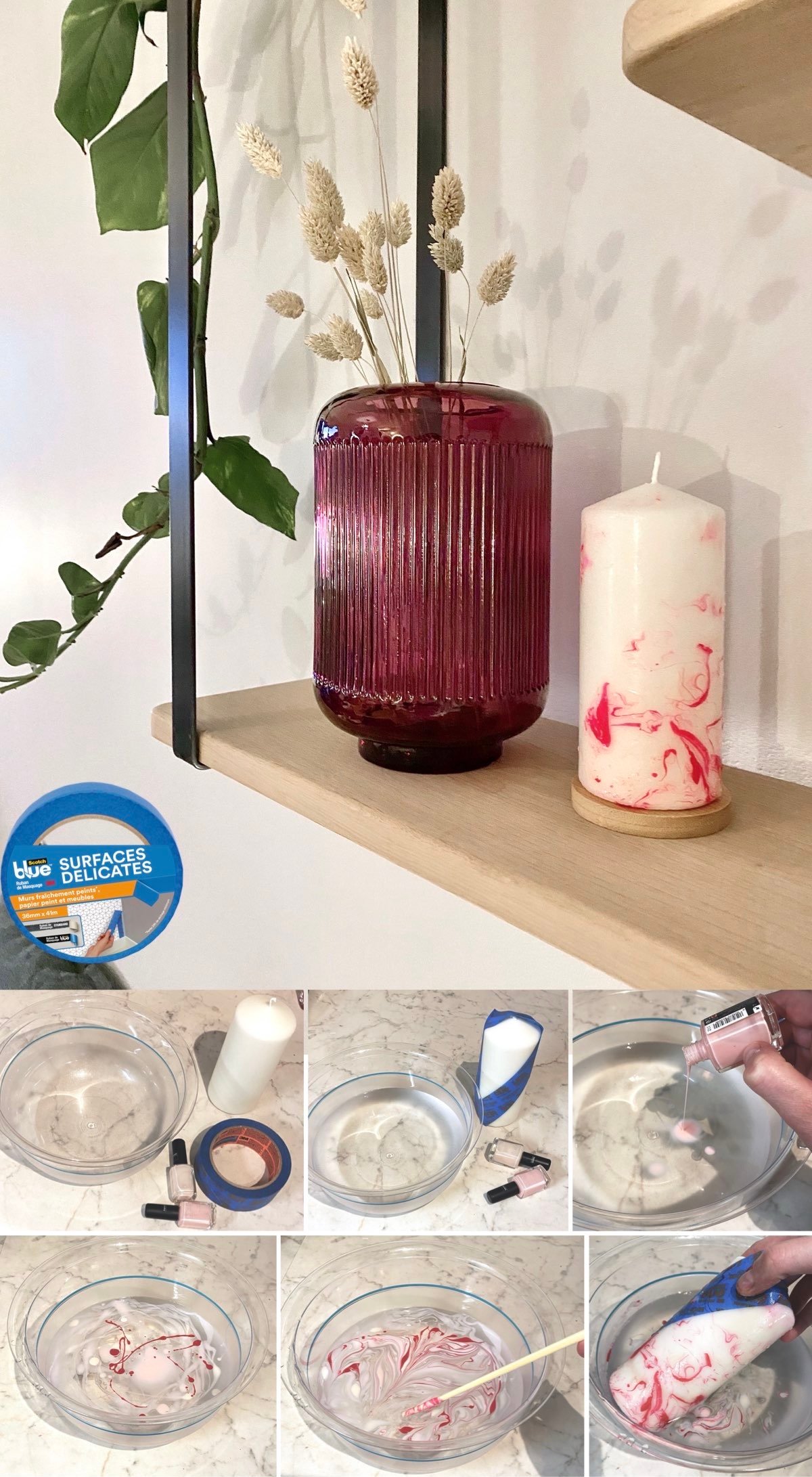 comment faire bougie effet marbre motif vernis ongle diy - clem around the corner