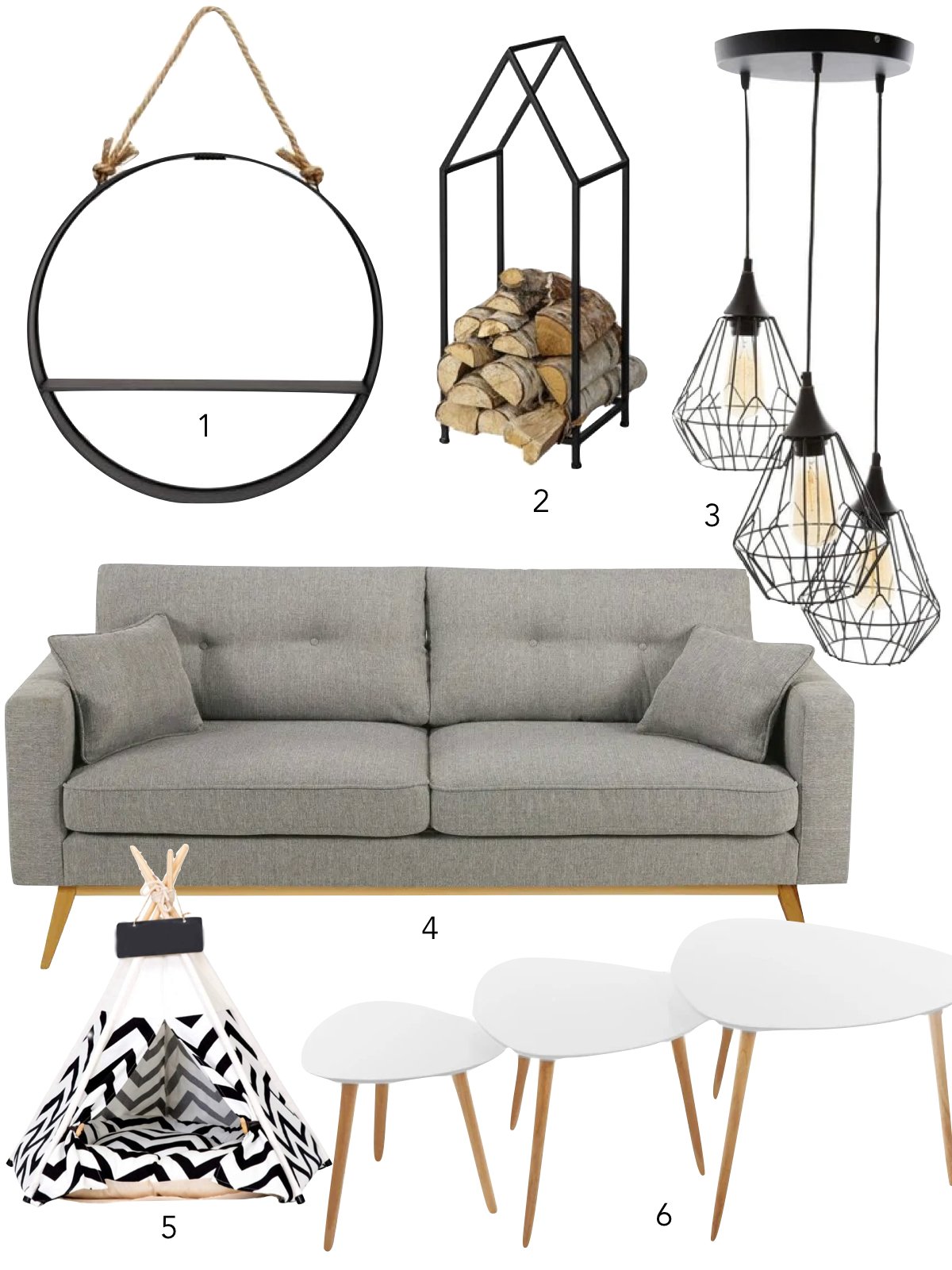 étagère métal noir tipi chien canapé suspension luminaire table basse