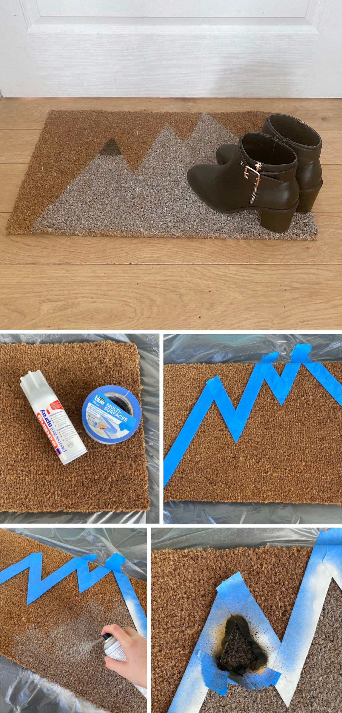 objet à personnaliser paillasson motif montagne spray peinture - blog déco