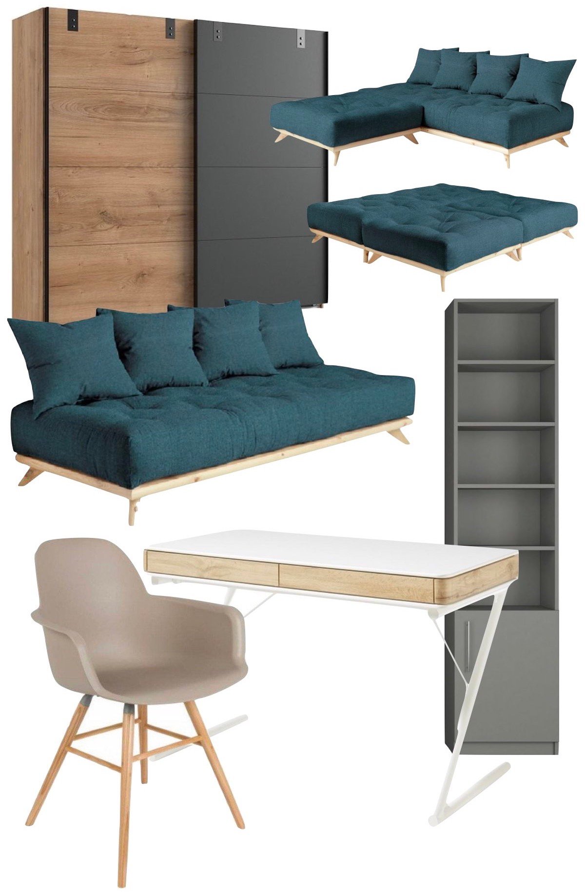 canapé convertible chambre ado moderne scandinave grise bois bleu design