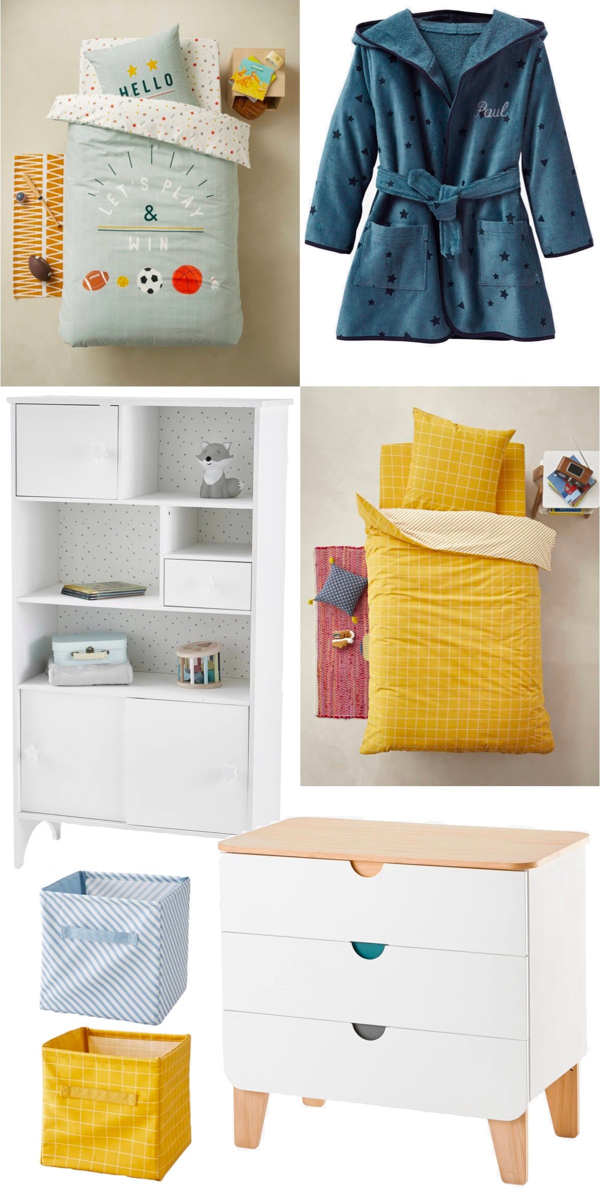 Soldes vertbaudet chambre enfant garçon jaune moutarde bleu marine