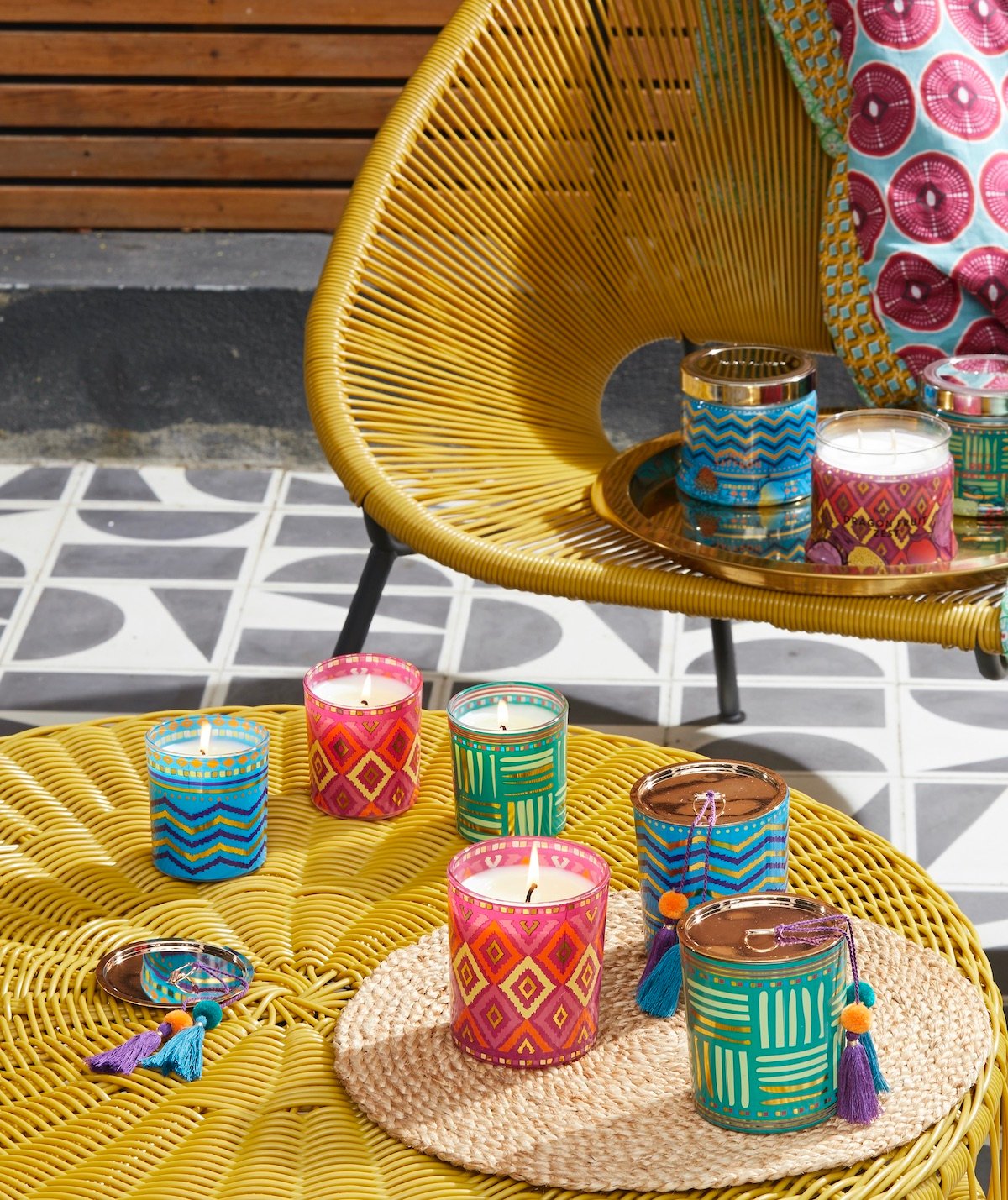 bougie verre motif éthnique Afrique wax dessin géométrique colorée fête thème bohème