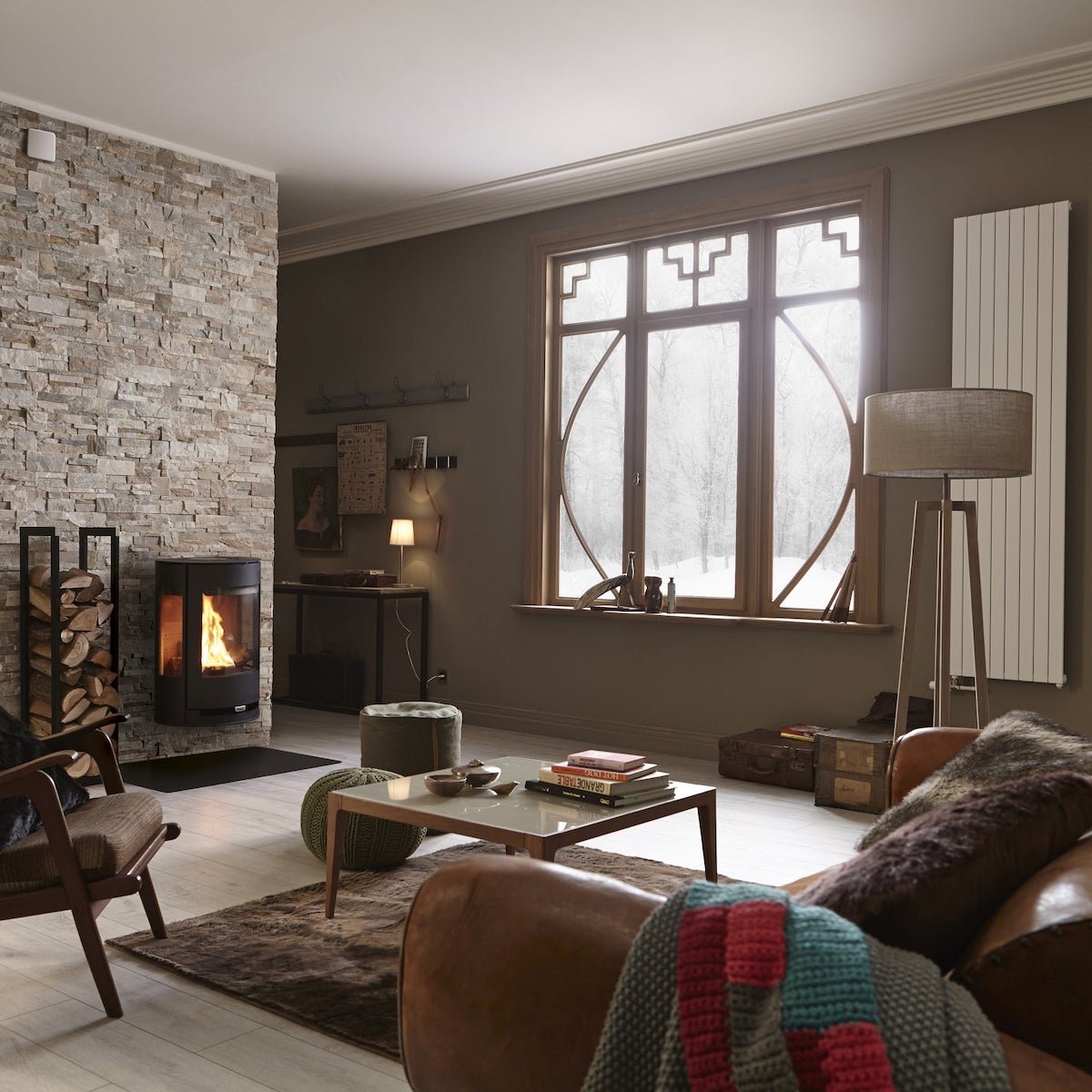 range bûche poêle bois granule salon cocooning - blog déco - clematc