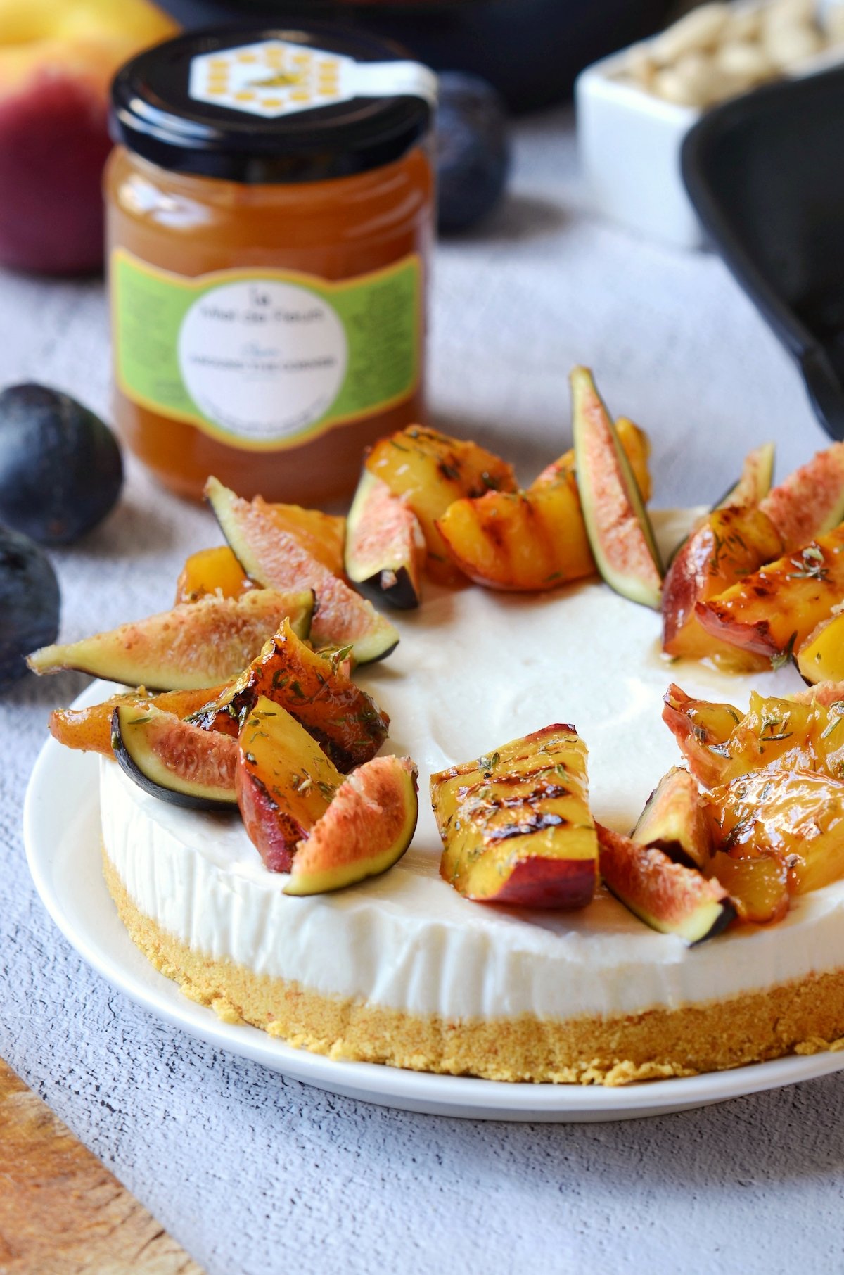 recette pas à pas cheesecake salé chèvre pêche dessert original