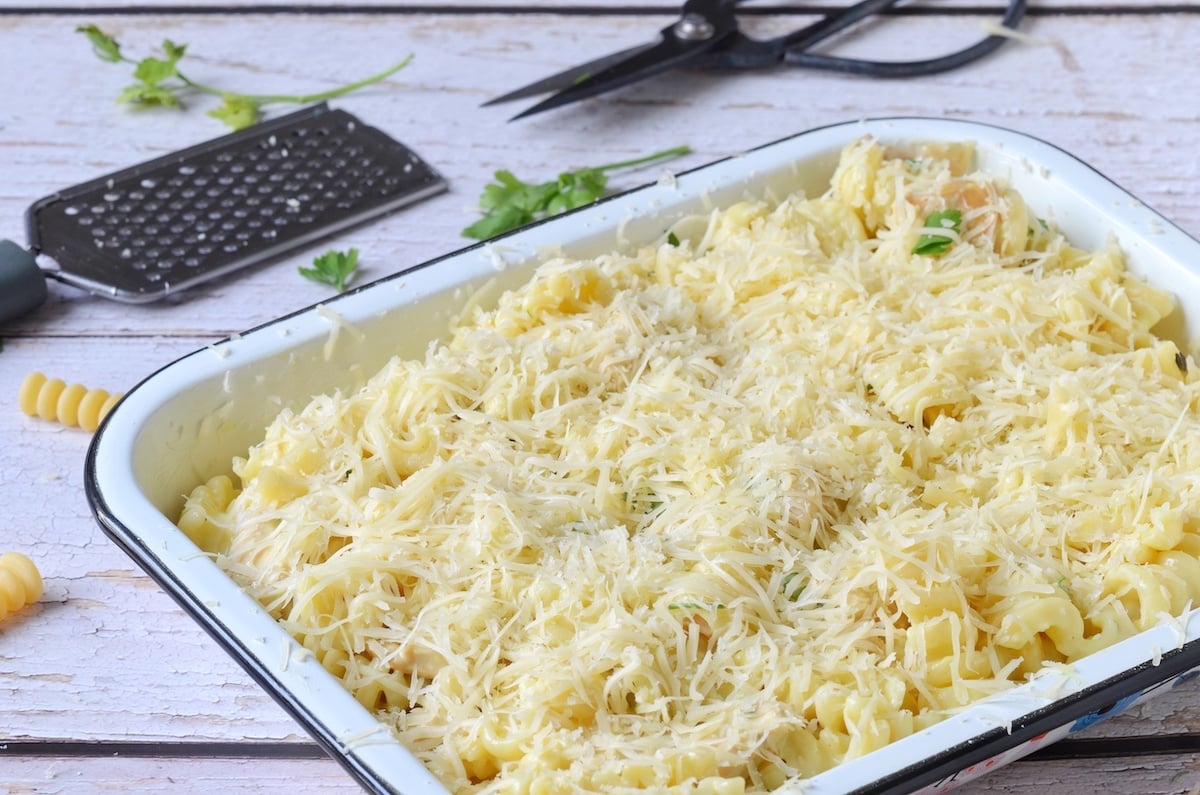 recette pâtes au poulet gratinées au four facile batch cooking menu