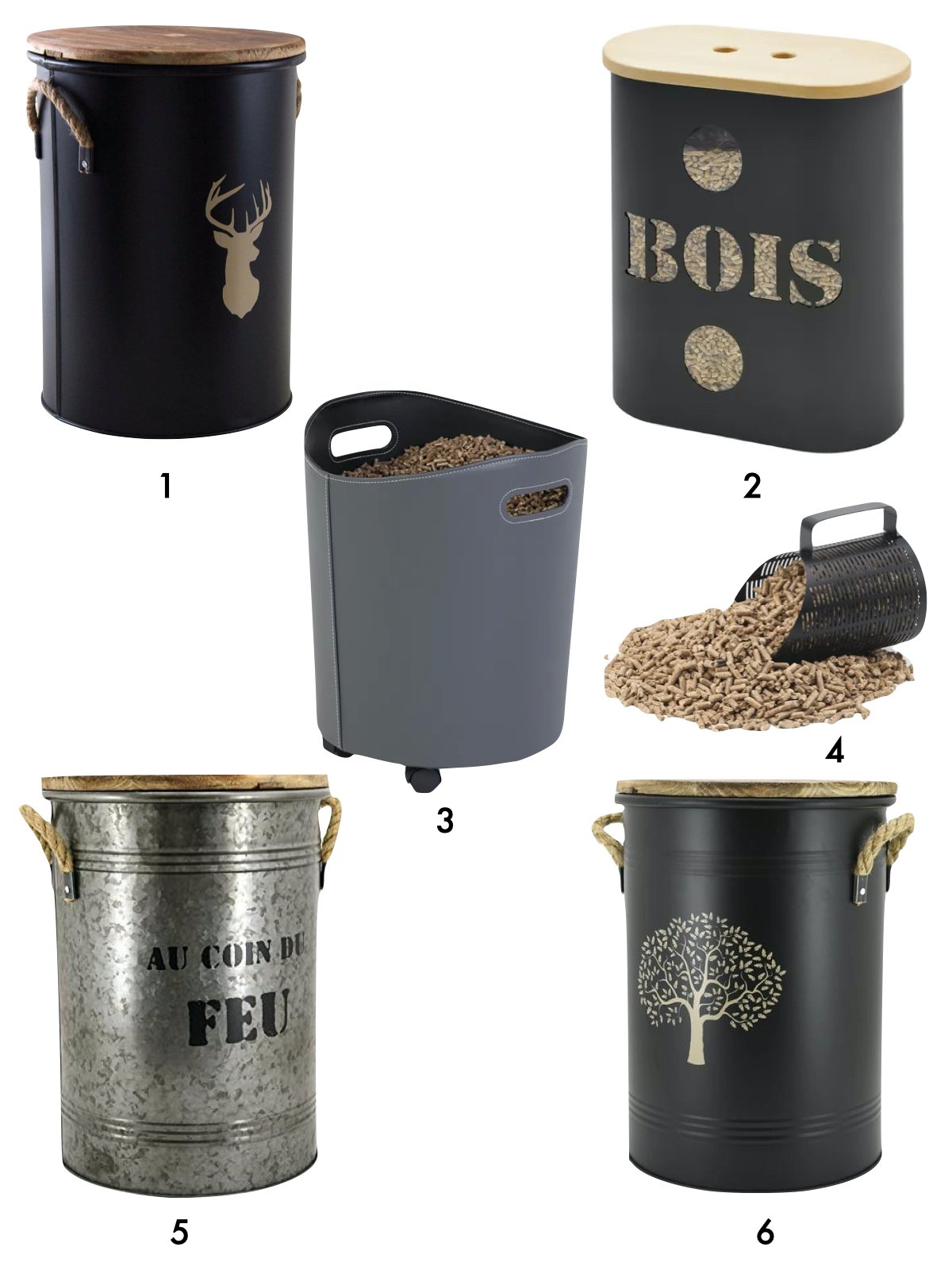 réservoir granules métal noir cuir gris pelle