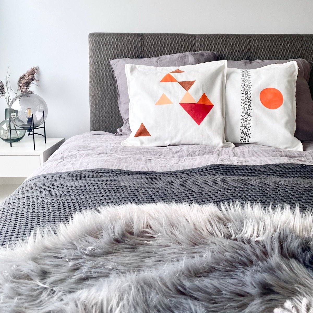 chambre grise scandinave idée déco nuance de gris fausse fourrure