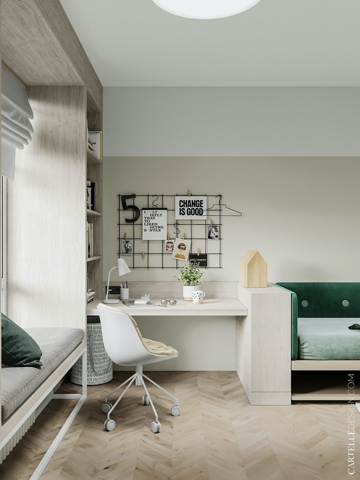 chambre ado scandinave garçon déco bois vert foncé sapin
