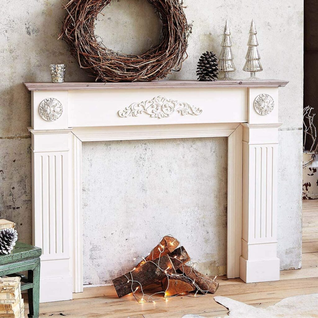 encadrement faux manteau cheminée décoration hiver cosy hygge