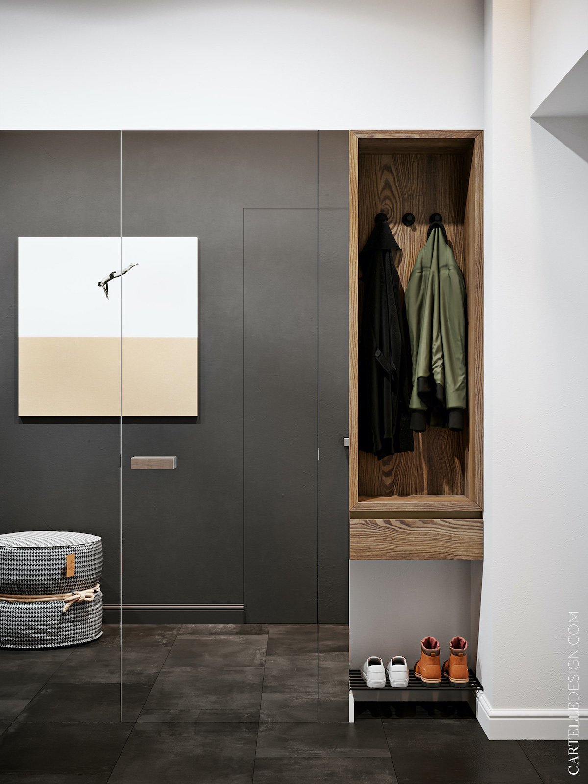 porte entrée miroir invisible design appartement 3 pièces bien agencé t3